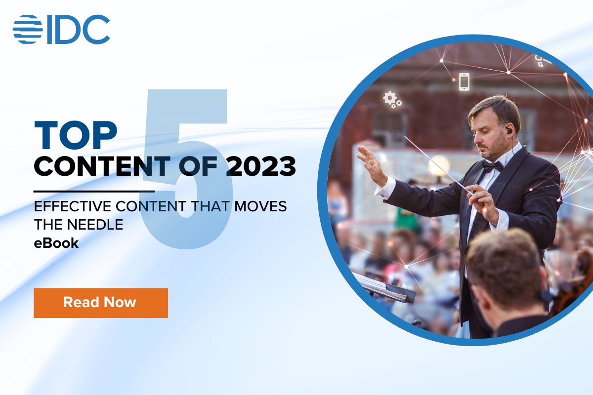 Top 10 content 2023 content 5. Effective content that moves the needle. Conductor conducting orchestra with technology symbols overlayed.