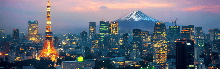 Photo shows photo Japan cityscape and Mt. Fuji