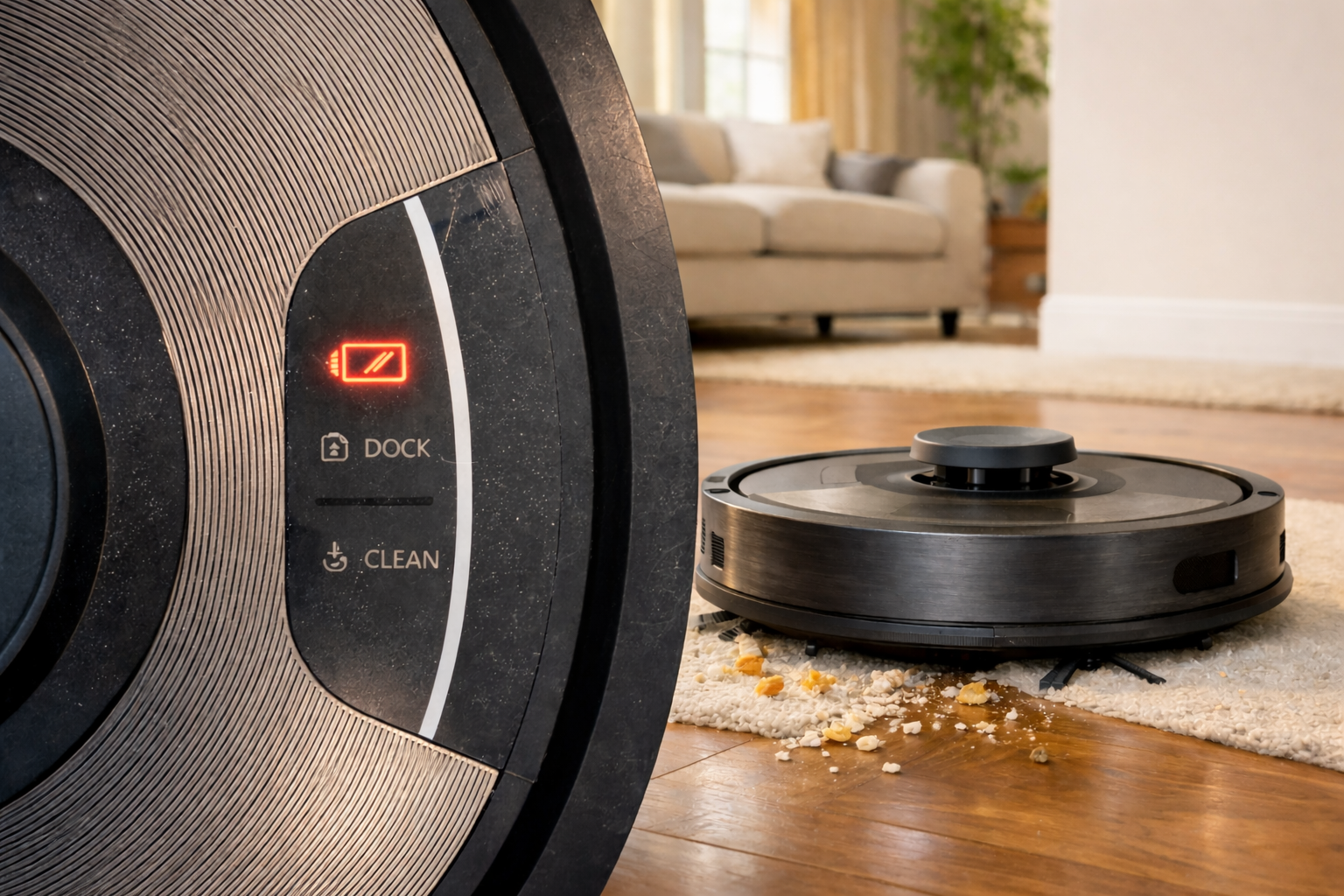 Decorative composite image of a smart vacuum.