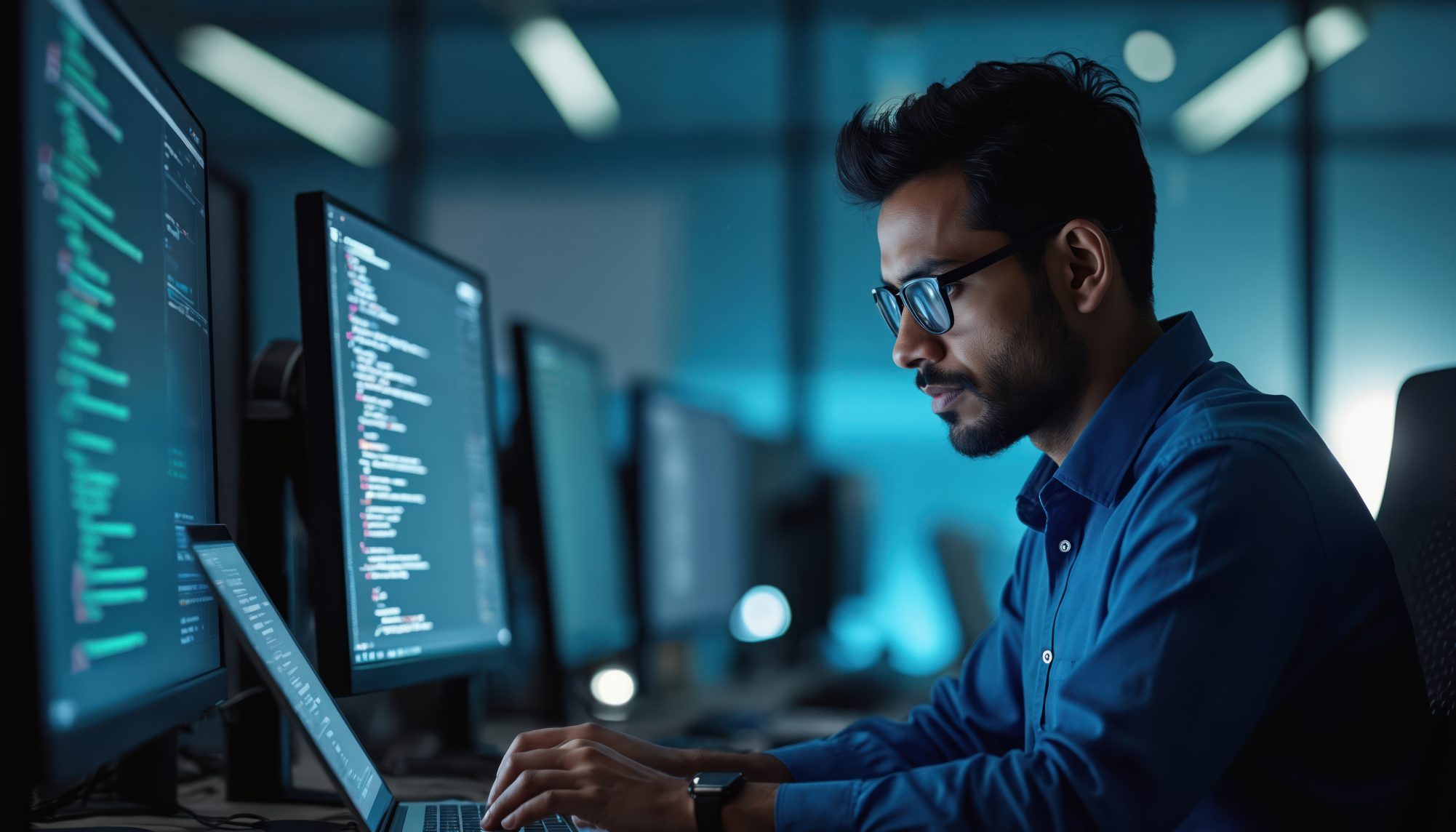 Man using computer in a modern office