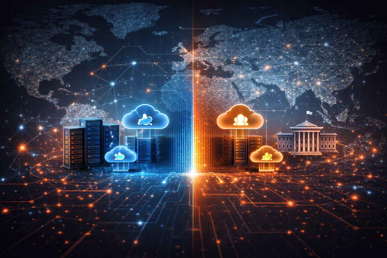 Global digital infrastructure illustrating sovereign AI strategy and data control