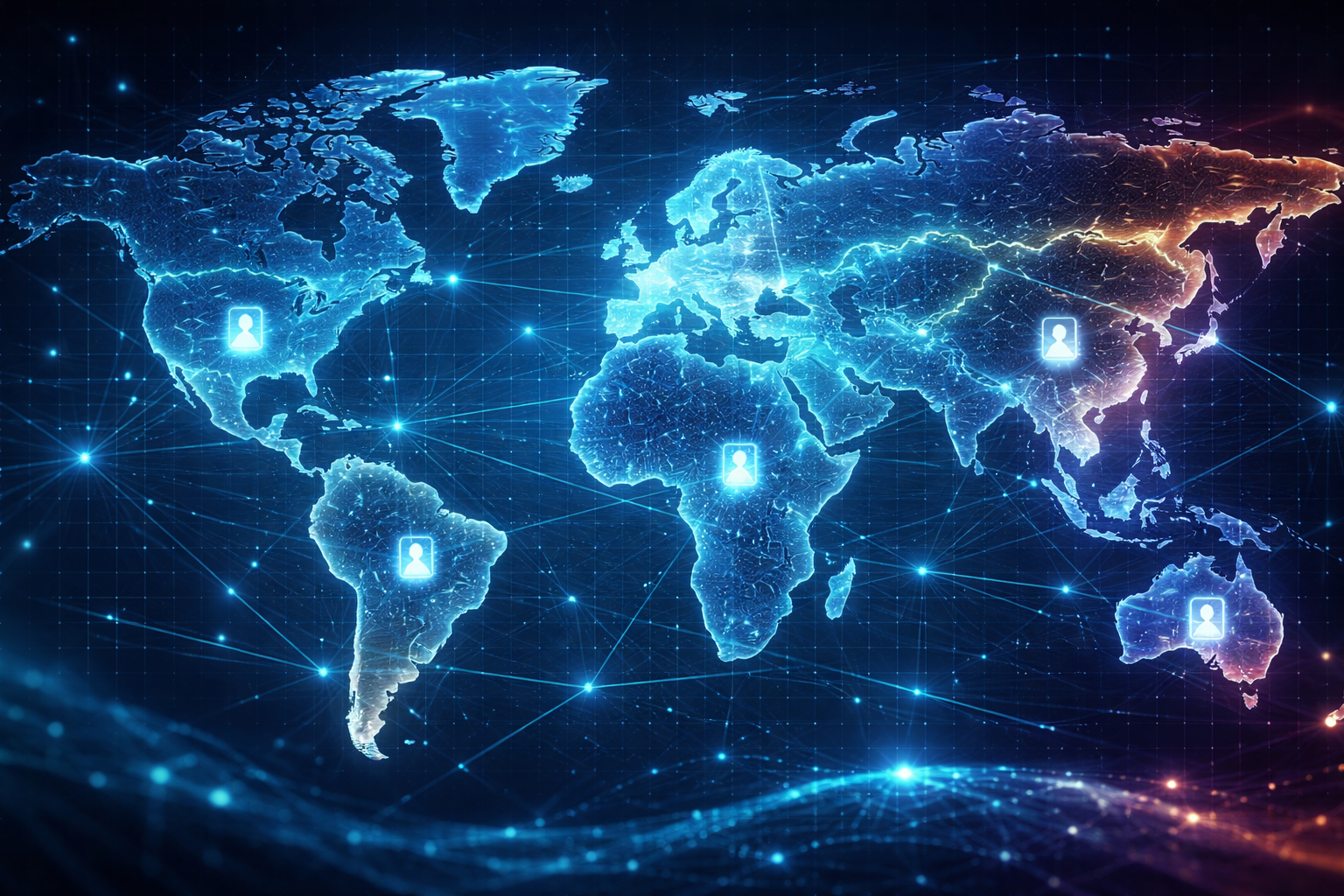 Global digital map showing data networks segmented by regions to represent AI sovereignty and jurisdictional control